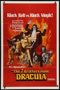 4s216 7 BROTHERS MEET DRACULA 1sh 1979 The Legend of the 7 Golden Vampires, kung fu horror art!