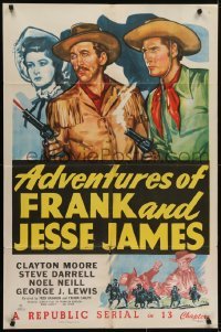 4s221 ADVENTURES OF FRANK & JESSE JAMES 1sh 1948 Clayton Moore, Steve Darrell, western serial!