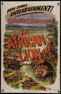 4s223 AFRICAN LION 1sh 1955 Walt Disney jungle safari documentary, cool animal artwork!