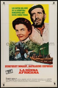 4s224 AFRICAN QUEEN Spanish/US 1sh R1960s close up of Humphrey Bogart & Katharine Hepburn!