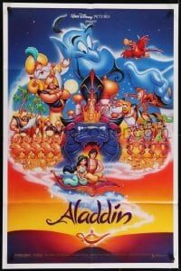 4s227 ALADDIN DS 1sh 1992 Walt Disney Arabian fantasy cartoon, Calvin Patton art of cast!