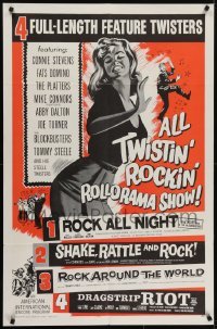 4s229 ALL TWISTIN' ROCKIN' ROLLORAMA SHOW 1sh 1960s art of sexy dancer, rock 'n' roll quad bill!