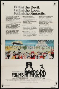 4s230 AMARCORD 1sh 1974 Federico Fellini classic comedy, art by Giuliano Geleng!