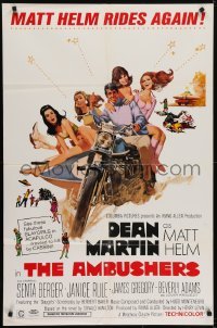 4s231 AMBUSHERS 1sh 1967 art of Dean Martin as Matt Helm with sexy Slaygirls on motorcycle!