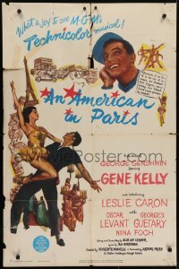 4s233 AMERICAN IN PARIS 1sh 1951 wonderful art of Gene Kelly dancing with sexy Leslie Caron!