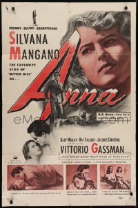 4s236 ANNA 1sh 1953 art of Silvana Mangano, a prostitute/singer turned nun & nurse!
