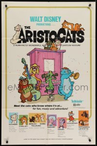 4s239 ARISTOCATS 1sh 1970 Walt Disney feline jazz musical cartoon, great colorful art!