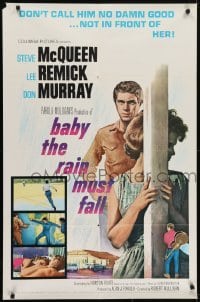 4s243 BABY THE RAIN MUST FALL 1sh 1965 bad boy Steve McQueen is no damn good for Lee Remick!