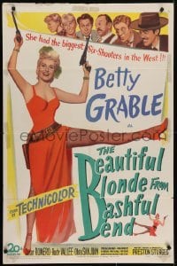 4s255 BEAUTIFUL BLONDE FROM BASHFUL BEND 1sh 1949 Preston Sturges, Betty Grable has the big guns!