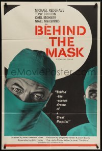 4s007 BEHIND THE MASK English 1sh 1958 cool close up artwork of doctor Michael Redgrave!