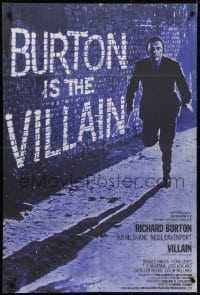 4s065 VILLAIN English 1sh 1971 Richard Burton has the face of a Villain, cool art!