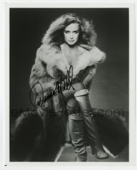 4t788 DONNA MILLS signed 8x10 REPRO still 1980s sexy glamour portrait in knee-high boots & fur coat!