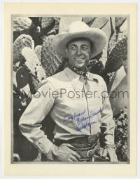 4t793 EDDIE DEAN signed 8.5x11 REPRO still 1980s great cowboy portrait smiling by cactus patch!