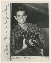 4t817 GEORGE NADER signed 8x10 REPRO 1950s great smiling close up holding two black cats!