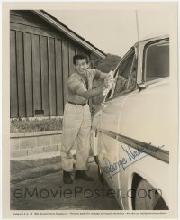 4t471 GEORGE NADER signed 8x10 still 1954 great candid image of him at home washing his car!