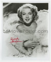 4t878 LANA TURNER signed 8x9.75 REPRO still 1980s glamorous portrait of the leading lady in fur!