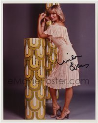 4t885 LINDA EVANS signed color 8x10 REPRO still 1980s full-length sexy portrait in strapless dress!