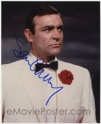 4t961 SEAN CONNERY signed color 8x9.75 REPRO still 1990s portrait as James Bond in white tuxedo!