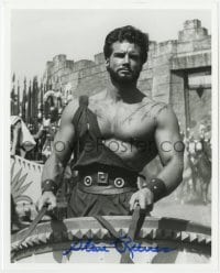 4t972 STEVE REEVES signed 8x10 REPRO still 1990s great close up in chariot from Hercules Unchained!
