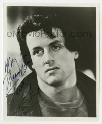 4t974 SYLVESTER STALLONE signed 8x10 REPRO 1980s head & shoulders c/u in leather jacket from Rocky!