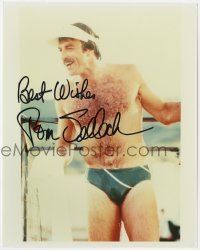 4t983 TOM SELLECK signed color 8x10 REPRO still 1990s great close up wearing only a speedo & visor!