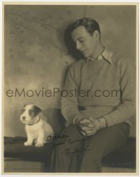 4t651 WILLIAM COLLIER JR. signed deluxe 7.5x9.5 still 1920s seated with his dog by Melbourne Spurr!