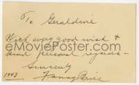 4t306 FANNY BRICE signed 3x5 index card 1943 it can be framed & displayed with a repro still!