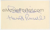 4t312 HAROLD RUSSELL signed 3x5 index card 1980s it can be framed & displayed with a repro still!