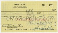4t226 FRANK DE VOL signed 4x6 canceled check 1964 he paid $575 to his wife Grayce De Vol!