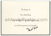 4t365 MILTON BERLE signed 4x5 funeral card 1989 he sent it after his wife's passing!