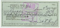 4t235 VINCENT PRICE signed 3x6 canceled check 1977 he paid $35 to Ralph's supermarket!