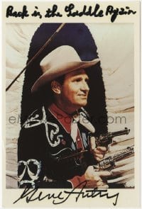 4t289 GENE AUTRY signed 4x6 postcard 1990 the cowboy legend wrote Back in the Saddle Again!