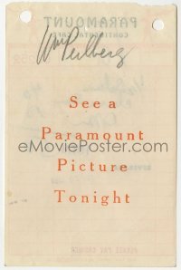 4t379 WILLIAM PERLBERG signed 4x6 receipt 1954 on his receipt from the Paramount Continental Cafe!
