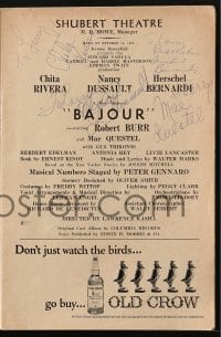 4t244 BAJOUR signed playbill 1964 by Chita Rivera, Herschel Bernardi, Mae Questel & Nancy Dussault!