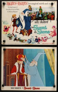 4w026 SWORD IN THE STONE 9 LCs R1973 Disney cartoon of young King Arthur & Merlin the Wizard!