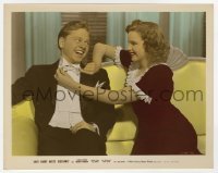 4x073 ANDY HARDY MEETS DEBUTANTE color-glos 8x10.25 still 1940 Judy Garland fixes Rooney's bow tie!