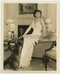 4x280 CLAUDETTE COLBERT 8x10 still 1937 full-length portrait in frilly white dress with fur coat!