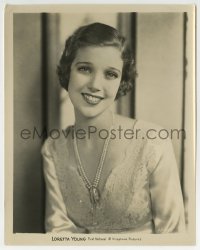 4x597 LORETTA YOUNG 8x10.25 still 1920s youthful smiling portrait wearing lace & pearl necklace!