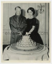 4x606 LOVE IN THE AFTERNOON 8.25x10 still 1957 Audrey Hepburn & Maurice Chevalier w/birthday cake!