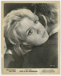 4x608 LOVE IS MY PROFESSION 8x10 still 1959 c/u of sexy Brigitte Bardot & Jean Gabin embracing!