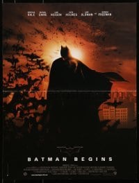 4y653 BATMAN BEGINS French 16x21 2005 full-length Caped Crusader Christian Bale standing with bats!