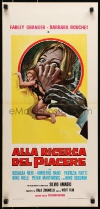 4y922 AMUCK Italian locandina 1978 Casaro art of killer's hand reaching for sexiest Barbara Bouchet