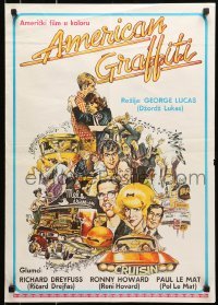 4y248 AMERICAN GRAFFITI Yugoslavian 20x28 1973 George Lucas teen classic, Mort Drucker art of cast!