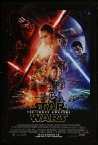 4z026 FORCE AWAKENS int'l advance DS 1sh 2015 Star Wars: Episode VII, Ford, Fisher, cool montage!