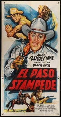 5a527 EL PASO STAMPEDE 3sh 1953 cool art of cowboy Allan Rocky Lane & his stallion Black Jack!