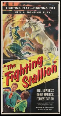 5a533 FIGHTING STALLION 3sh 1950 cool horse artwork, fighting fear, fighting fire, fighting fury!