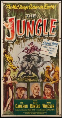5a566 JUNGLE 3sh 1952 cool art of Marie Windsor & Rod Cameron on elephant in India!