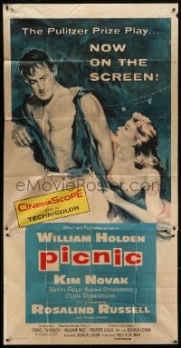 5a614 PICNIC 3sh 1956 great art of barechested William Holden & sexy long-haired Kim Novak!