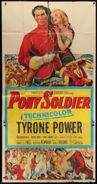 5a617 PONY SOLDIER 3sh 1952 art of Royal Canadian Mountie Tyrone Power & Penny Edwards, rare!