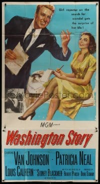 5a685 WASHINGTON STORY 3sh 1952 pretty news reporter Patricia Neal gets a surprise from Van Johnson!